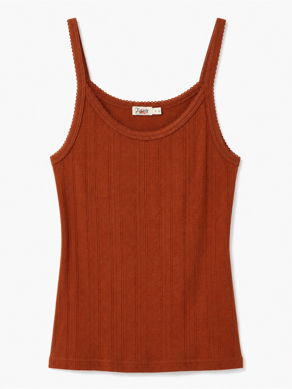 Faherty Pointelle Rib Knit Tank Top Small Rust Orange Cotton Scoop Neck Boho